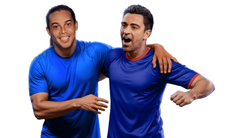 Soccer players celebrating a goal, representing early payout feature